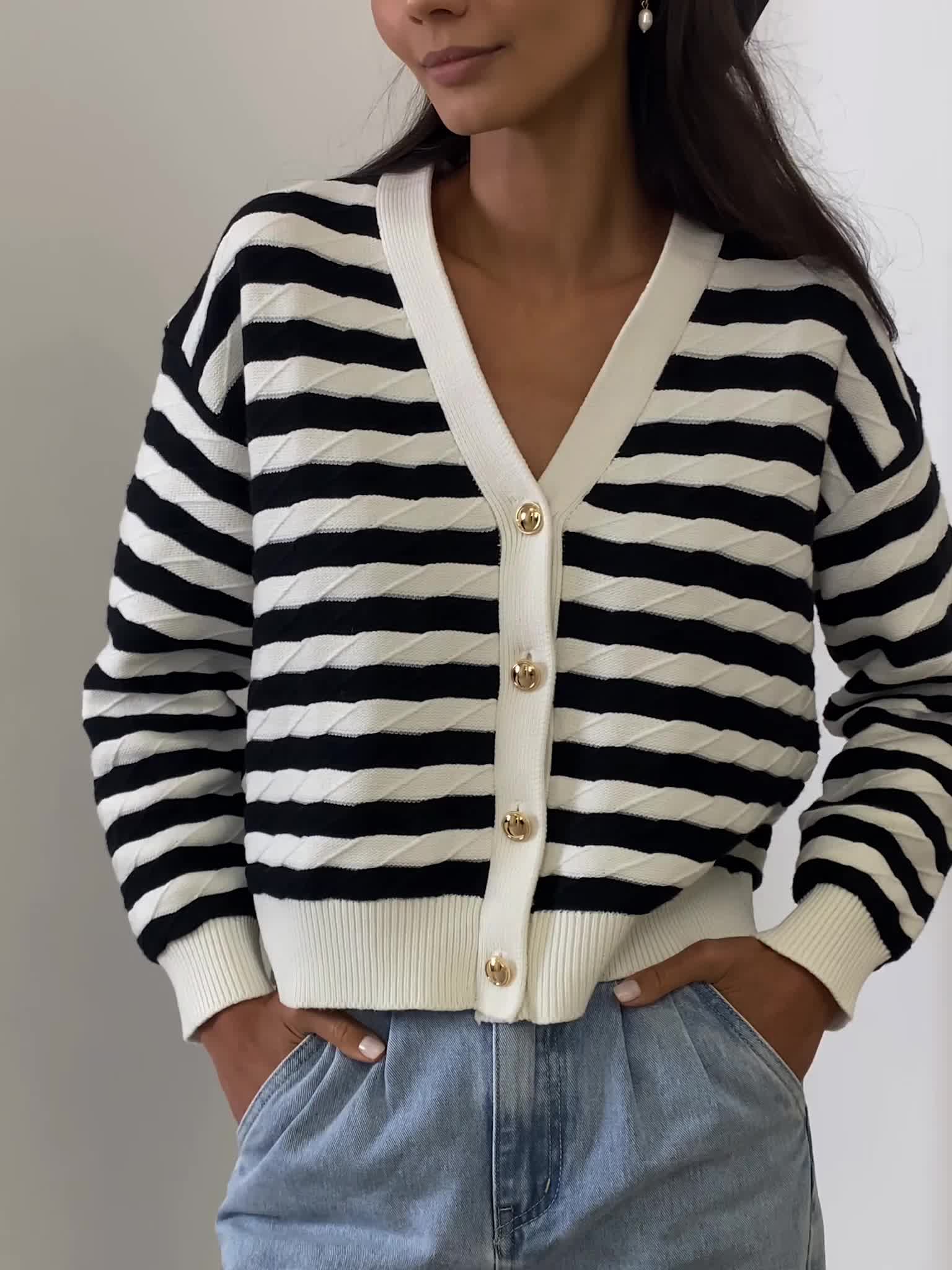 Loose wide stripe cardigan :: LICHI - Online fashion store