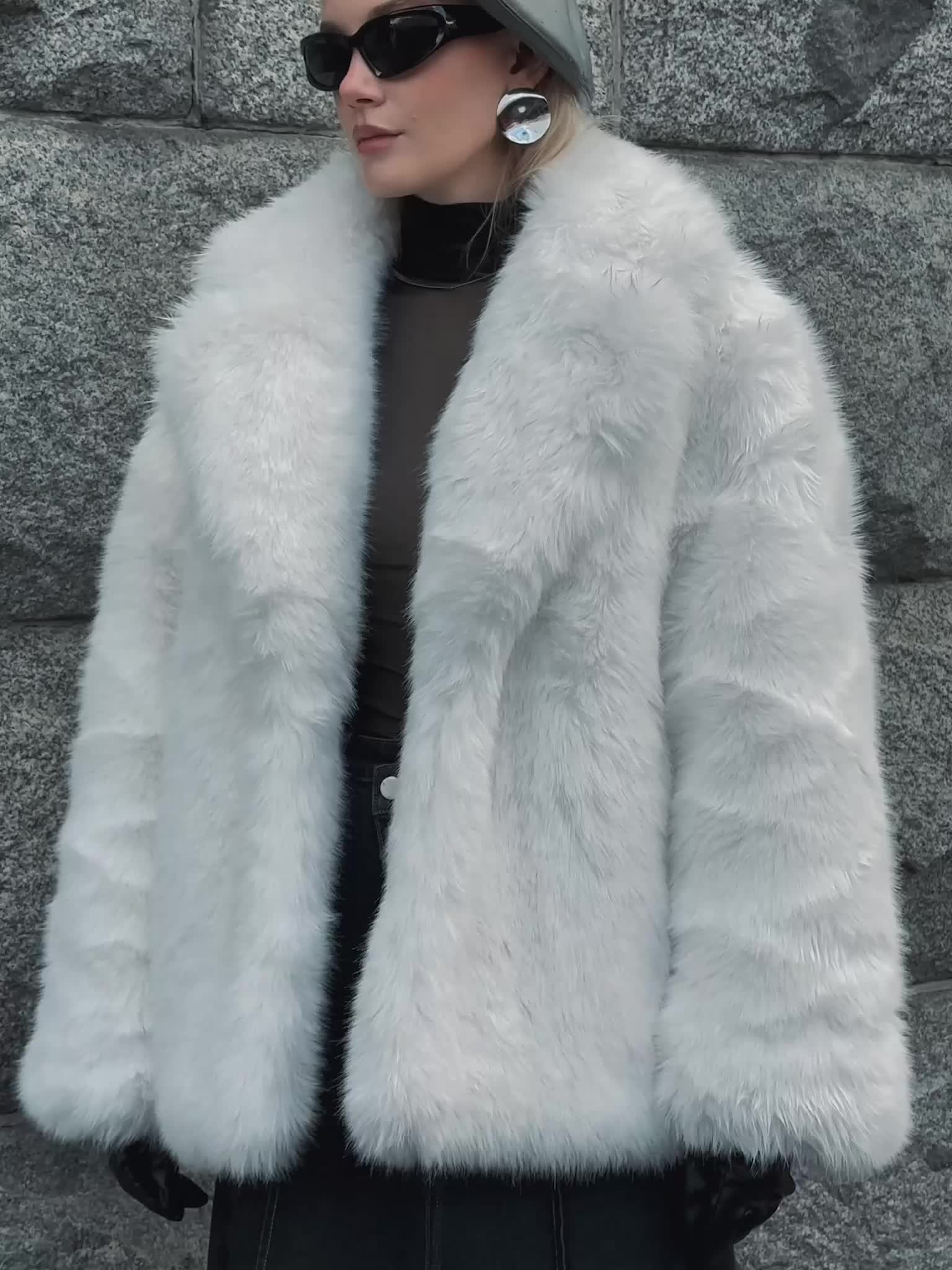 Double-breasted belted faux-fur coat :: LICHI - Online fashion store